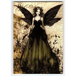 Gothic Fairy Halloween Postcard Lithograph 5.5x4 Paper Chrome